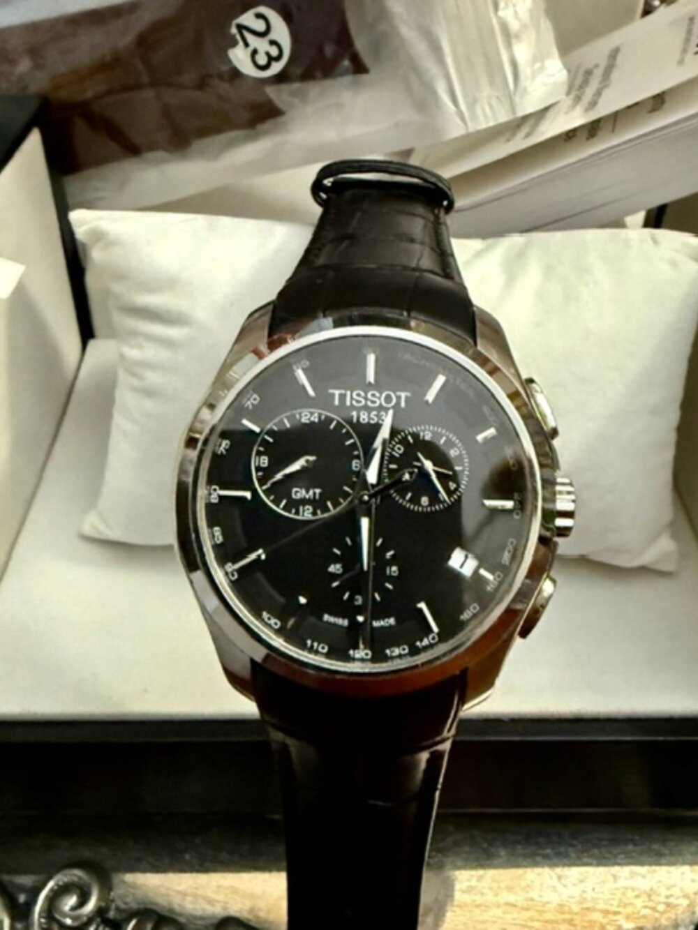 Tissot Couturier GMT Black Dial Black Leather Chrono Watch T035.439.16.051.00